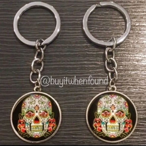 Day of The Dead Sugar Skull Cabochon Keychains - Picture 2 of 8
